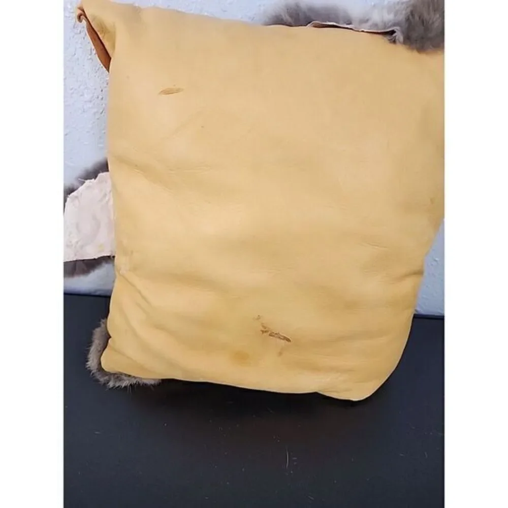 Buckskin (Genuine) Leather With Rabbit Fu Handmade One Of A Kind  Natural, 16x16